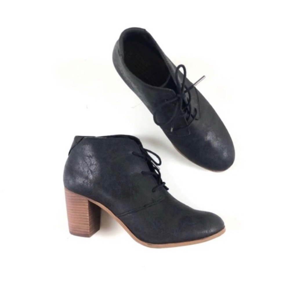 Toms Black Faux Leather Lunata Lace Up Boots